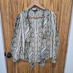 J.Crew Reptile Snake Print Neck Tie Button Up V-Neck Blouse Top in size 2